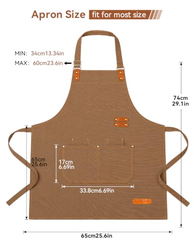 Teskyer Canvas Kitchen Apron with 4 Pockets, Brown