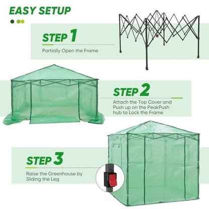 EAGLE PEAK 7x7 Easy Setup Pop Up Greenhouse, 2 Folding Shelves, Clear/Green - color: Clear/Green, size: 7x7