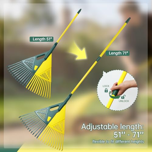 YEITSNOW 2-Pack Adjustable Garden Rake 71” Long with 26-inch Wide Poly Leaf Rake Detachable Leaf Scoops Grabbers for Patio Lawn Yard Outdoor Shrub Grass Bush