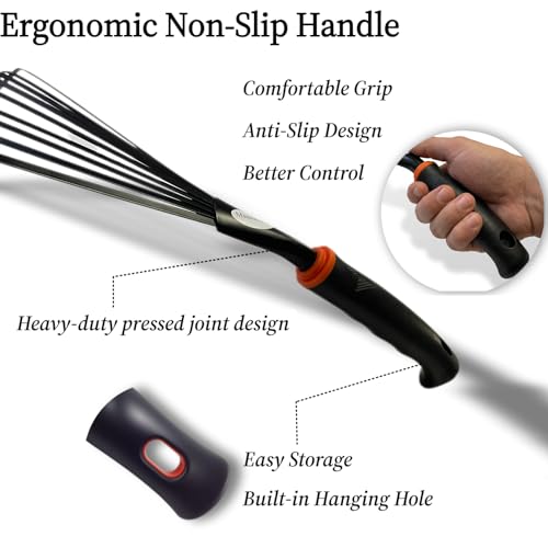 2 Pack Small Hand Rake for Gardening, Mini Leaf & Shrub Rake with Durable Steel Tines, Ergonomic Non-Slip Handle for Flower Beds, Lawn, Leaves & Yard Cleanup
