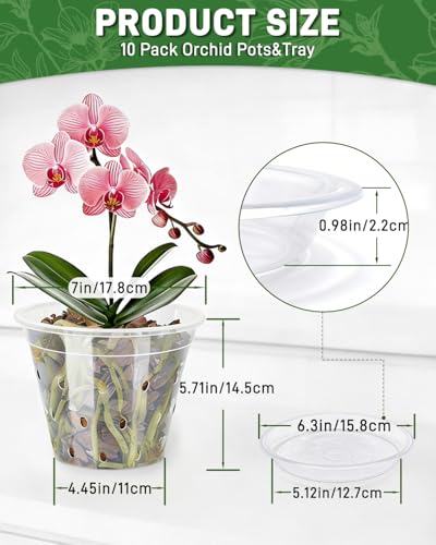 10 Pack 7 Inch Orchid Pot , Deeper&Thicker Plastic Orchid Pots with Holes - size: 10 Pack - 7 Inch