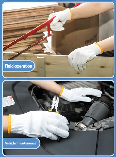 Unisex White Cotton Polyester Knitted Safety Work Gloves, 12/36/240 Pairs - color: A-white (12 Pairs) No Dots