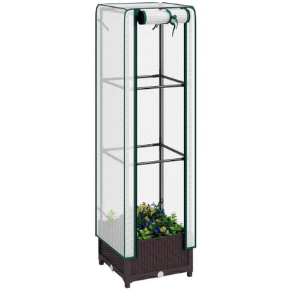 Outsunny Plastic Raised Garden Bed with Trellis 15.7" x 15.7" x 48.8" Brown - size: 15.7" x 15.7" x 48.8"