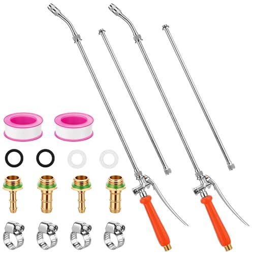 2 Pack 44" All Metal Pump Sprayer Wand Replacement Kit with Stainless Steel Tubes＆ 1/4" 3/8" Brass Barb＆shut off Valve & Hose Clamps, Replacement Pump Sprayer Wand for Lawn Plants Careing Watering