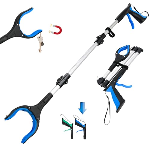 37.4 inch 2024 Upgraded Edition Grabber reahcer Tool,Foldable Reacher Grabber Pickup Tool with Strong Grip Magnetic,360°Rotating Anti-Slip Jaw,Trash Picker Tool for Outdoor & Indoor (Blue) - color: Blue