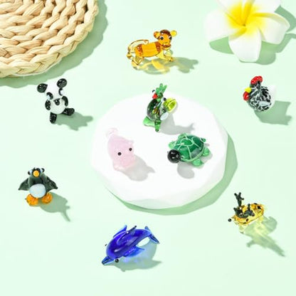 KitBeads 9Pcs Mini Glass Animal Figurines Handmade Lampwork Penguin Dolphin Deer Panda for Micro Landscape Dolhouse Fairy Garden Display Decor