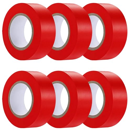 6 Pack Red Flagging Tape, Non-Adhesive Plastic Ribbon Neon Marking Roll - color: Red