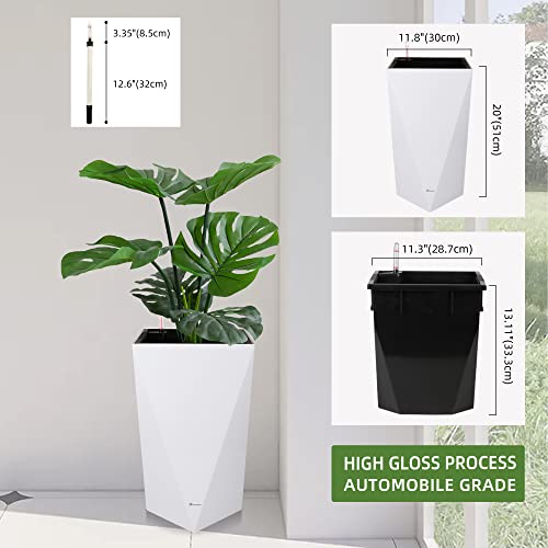 Dexceder 20 Inches Self Watering Tall Planter (White) - color: White, size: 20