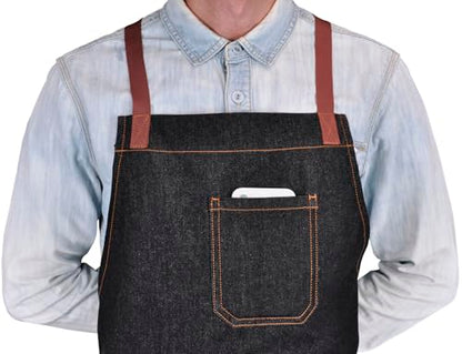 Mens Womens Cooking Apron with Cross Back Straps,Black Denim - color: Black Denim With Cross Back Straps