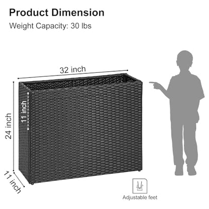 SUNNYPARK Large Rectangular Planter for Outdoor Rattan Block Box 32x11x24'' - color: Black
