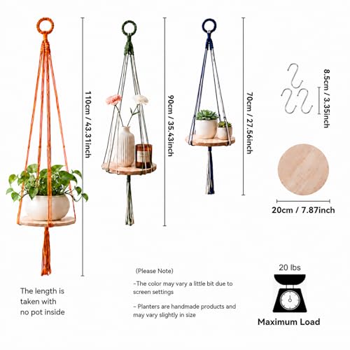 Macrame Hanging Planter with Shelf, Boho Plant Hanger for Indoor Window - color: Green + Orange + Blue