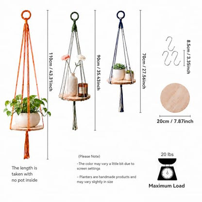Macrame Hanging Planter with Shelf, Boho Plant Hanger for Indoor Window - color: Green + Orange + Blue