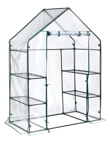Miracle-Gro Walk-in Greenhouse, Removable Shelves, Transparent, 4'8"x29" - size: 4'8" x 29" x 6'5" - Translucent