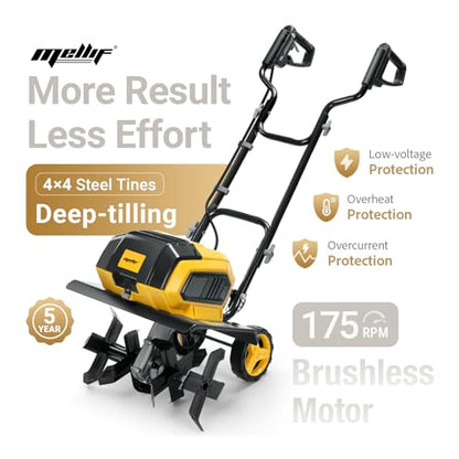 Brushless Dual Battery Powered Tiller Compatible with Dewalt 20V Battery - style: Yellow-40V No Battery