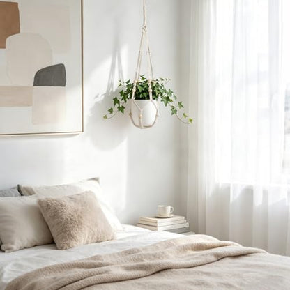 Mkono Macrame Plant Hanger Indoor, 29 Inch Hanging Planter Holder Ivory - color: Ivory