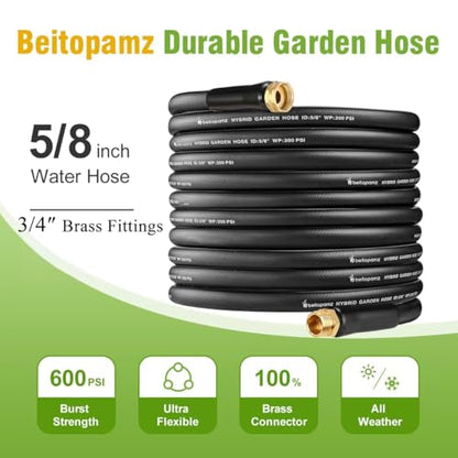 Short Garden Hose 3 ft x 5/8" Female to Female, Heavy Duty Small Water Hose Extender Connector, Leak-Free Connections Hybrid Rubber Leader Hose with 3/4" Double GHT Fittings, Black - size: 3ft Female to Female