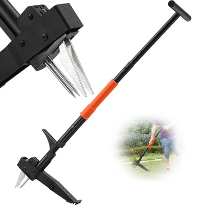Stand-Up Weeder Puller Tool with Quick-Release Ejector & Foot Pedal, 39” Adjustable Long T Handle, 4 Claw Steel Head for Effortless Deep Root Weed Removal, Heavy Duty Garden Manual Weeder Tool