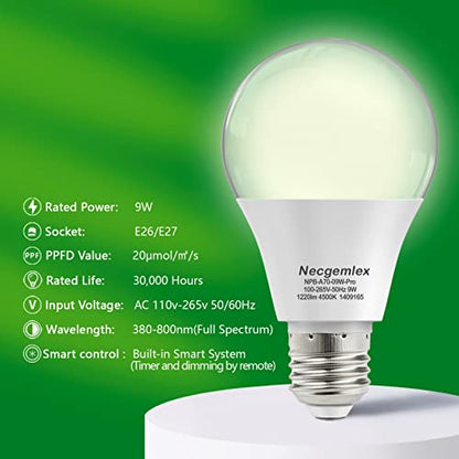 Smart Grow Light Bulbs for Indoor Plants, Programmable Timer and Dim - size: 2 Pack