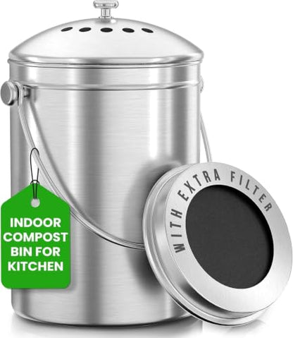 Utopia Kitchen Countertop Compost Bin 1 Gallon, Stainless Steel, Silver - color: Silver, size: 1 Gallon (Pack of 1)