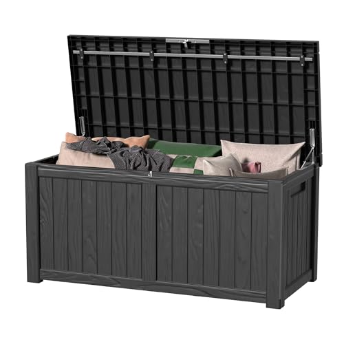 DRATO 150 Gallon Outdoor Storage Box Waterproof, Resin Large Deck Box for Patio Furniture Bench, Pool Garden Tools, Weatherproof Outside Storage Bin for Backyard Porch (Black, 150 Gallon) - color: Black, size: 150 Gallon