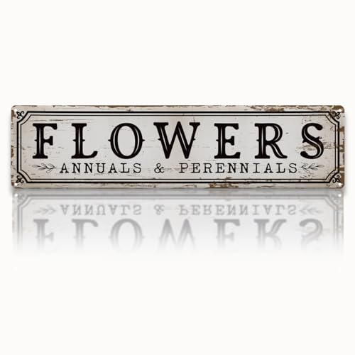 Garden Metal Tin Sign, Vintage Farmhouse Decor, Flowers Annuals and Perennials Sign, Gardening Wall Art for Yard Fence Door Porch, Indoor Outdoor Garden Decoration, 15.7 x 3.9 Inches - color: Garden 12
