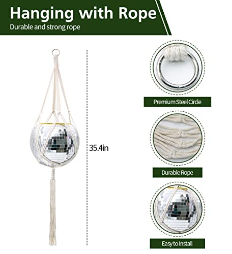 8" Silver Disco Ball Planter with Hanging Rope, Hanging Chain, Hook, Circle - color: 1×8" Silver