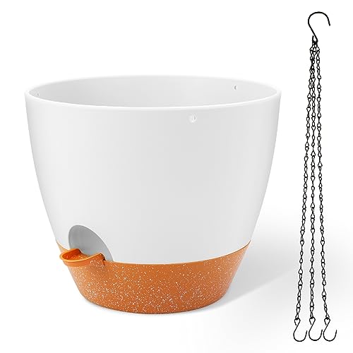 GARDIFE 12 Inch Self Watering Hanging Planter, Indoor Outdoor, White - color: 12-white, size: 12 Inch