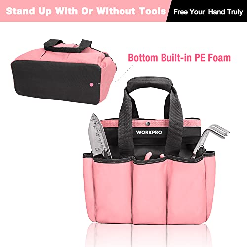 WORKPRO Garden Bag, Garden Tool Tote Storage Bag with 8 Pockets - color: Pink