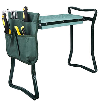 Folding Garden Kneeler Seat Garden Bench Stool with Handles, Multi-use Pouch, Heavy Duty Yard Gardening Chair with Soft Kneeling Pad,Green