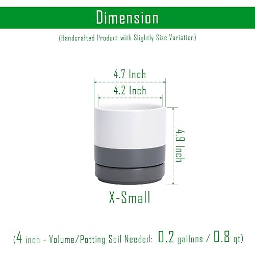 D'vine Dev 4-Pack Ceramic Pots with Saucers, White/Grey, 4.7 in, 94-X-B-6 - color: White/Speckled Grey, size: 4.7 Inch