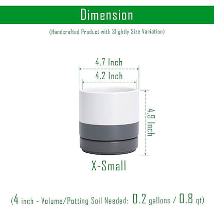 D'vine Dev 4-Pack Ceramic Pots with Saucers, White/Grey, 4.7 in, 94-X-B-6 - color: White/Speckled Grey, size: 4.7 Inch
