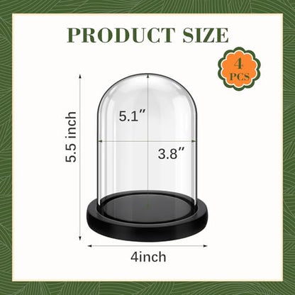 Suclain 4Pc Glass Dome Cloche with Wood Base, Black, 5.1" X 3.8" - color: Black, size: 5.1" X 3.8"