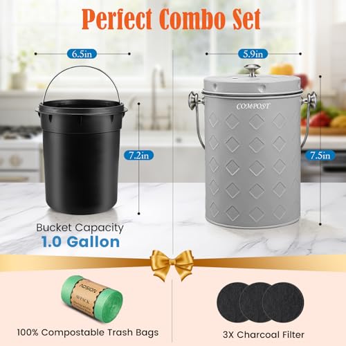 AOSION Countertop Compost Bin Kitchen,Odorless Indoor Compost Bin with Lid - color: Gray