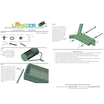 LANDZIE - Compost Spreader 60 Inch Tow Behind, Peat Moss Roller - size: 60 Inches