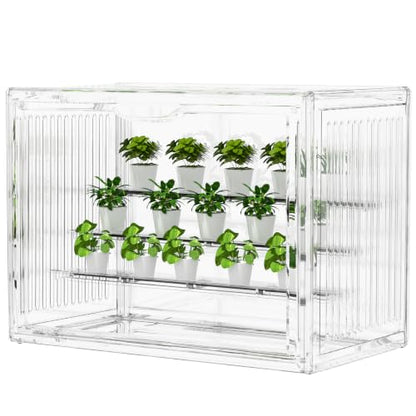 BOHOIDEE 14.17"X10.63"X8.66" Mini Greenhouse for Indoor, Clear Portable Tabletop Green House with Magnetic Door for Small Plants Nursery Germination and Display(1, Medium-B) - size: Medium-B