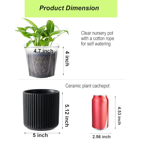 Ceramic Orchid Pot, Clear Nursery Pot & self Watering,5 inch,Black - color: Black, size: 5 inch