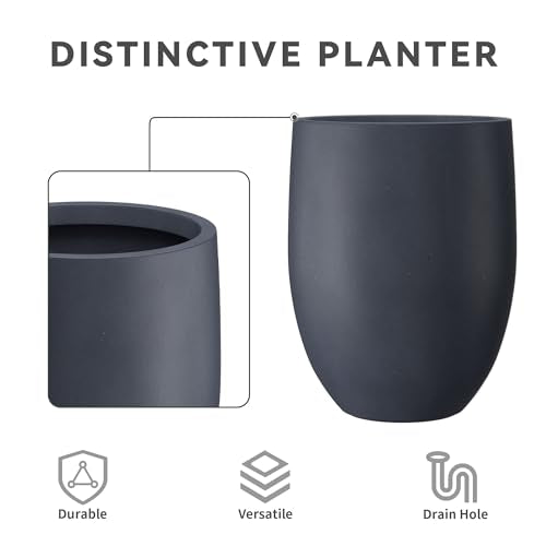 Kante Large Round Bullet Charcoal Concrete Planter 21.7" Tall, Outdoor - color: Dark Gray