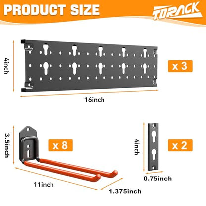 TORACK Garden Tool Organizer Wall Mounted, Folding Chair Storage Rack - style: 3 panels with 8 hooks