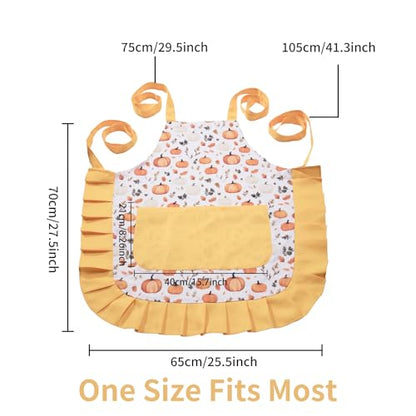 Retro Floral Apron for Women With Pockets for Cooking & Gifting - color: Pumpkin