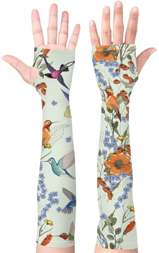 Gardening Sleeves for Women UV Sun Protection with Thumb Hole Anti-Scratch - color: Light Green Bird
