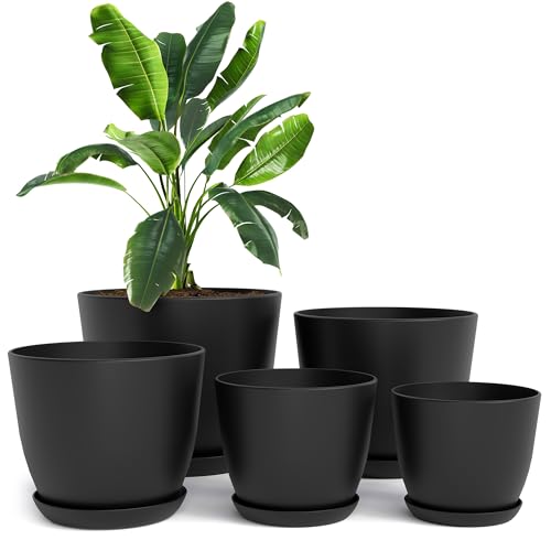 Plant Pots Indoor with Drainage, 5 Pack Multi-Size Planters Set, Black - color: Black, size: Pack of 5