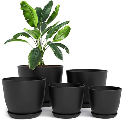 Plant Pots Indoor with Drainage, 5 Pack Multi-Size Planters Set, Black - color: Black, size: Pack of 5