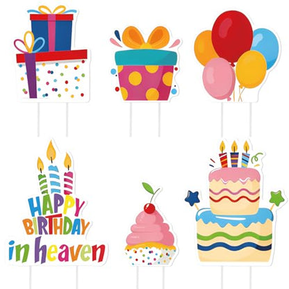 Sieral 6 Pcs Happy Birthday in Heaven Decoration Funny Funeral Grave Sign - style: Colorful