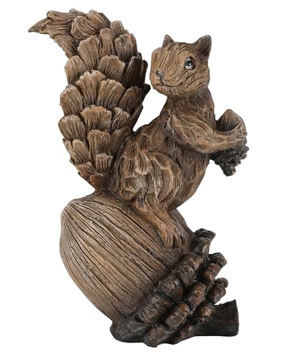 iStatue Handmade Resin Squirrel on Acorn Statue Miniature Garden Figurines – 6.5 Inch Nature-Inspired Woodland Animal Decor for Home, Garden, Patio or Shelf – Rustic Farmhouse Accent (Medium) - size: Medium