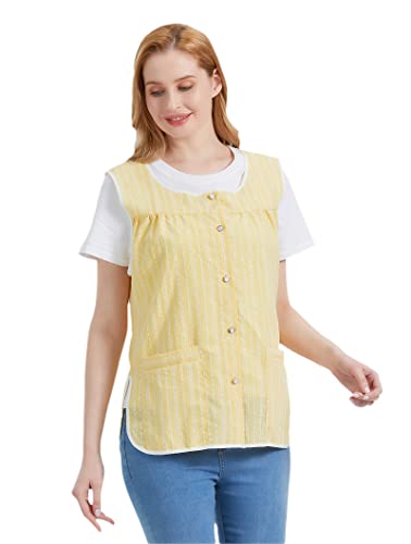 Nanxson Cobbler Aprons for Women with Pockets Smock Apron with Buttons - color: Yellow Stripes, size: XX-Large