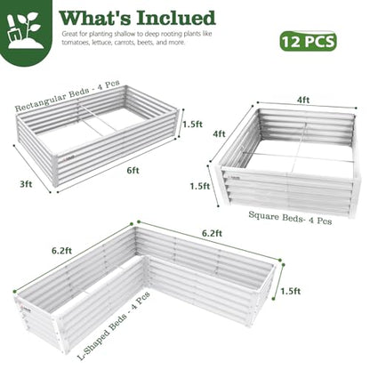 Anleolife 12-Bed Rectangle, L-Shaped & Square Raised Bed, Antique White - color: Bloom-white, size: Set of 12