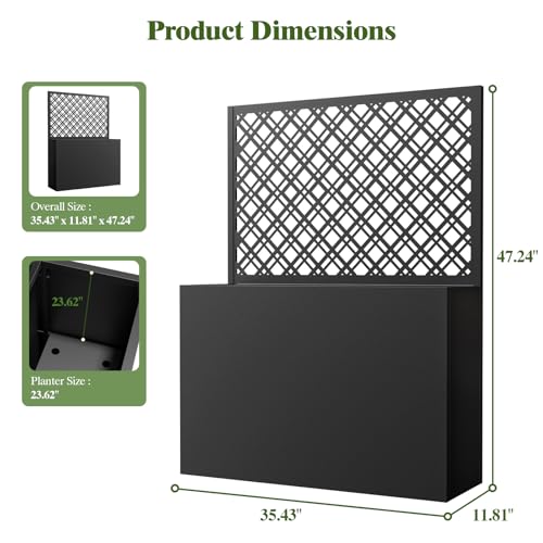 Metal Planter Box with Trellis, 35" Lx11.8 Wx47 H Metal Raised Garden Bed with Trellis and Drainage Holes, Outdoor Standing Flower Bed for Climbing Plants,Vegetables,and Vines(Diamond) - size: 1 PCS 35" Lx11.8" Wx47" H - Diamond
