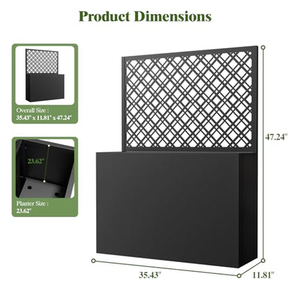 Metal Planter Box with Trellis, 35" Lx11.8 Wx47 H Metal Raised Garden Bed with Trellis and Drainage Holes, Outdoor Standing Flower Bed for Climbing Plants,Vegetables,and Vines(Diamond) - size: 1 PCS 35" Lx11.8" Wx47" H - Diamond