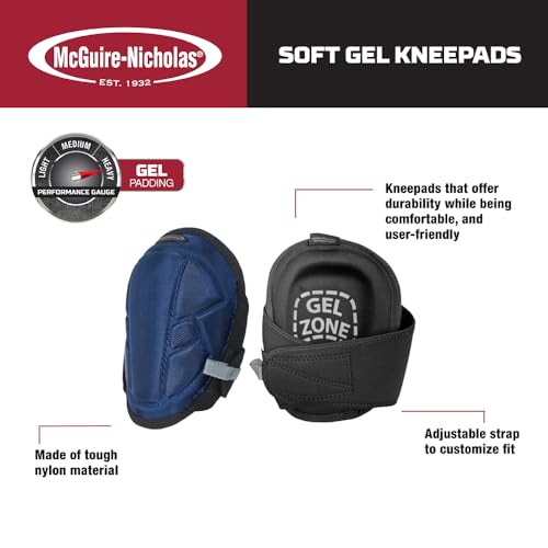 McGuire-Nicholas Gel Lite Pro Flooring Knee Pads for Men and Women, Soft Gel Adjustable Knee Pads for Gardening, Flooring, and Work, Navy/Black | 22382 (Pack of 12) - size: (Pack of 12)