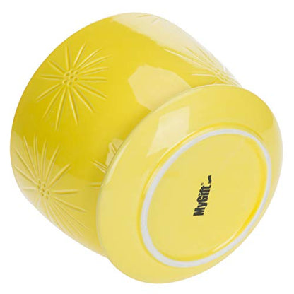 MyGift 7 Inch Yellow Ceramic Planter Pot with Sunburst Design & Saucer - color: Yellow